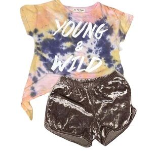Young Wild Tie Dye Crop Top Size 10 & Velour Shorts Size S Bundle (Preowned)